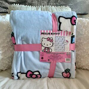 NEW Hello Kitty Blue Plush Blanket with Books & Apples - Twin